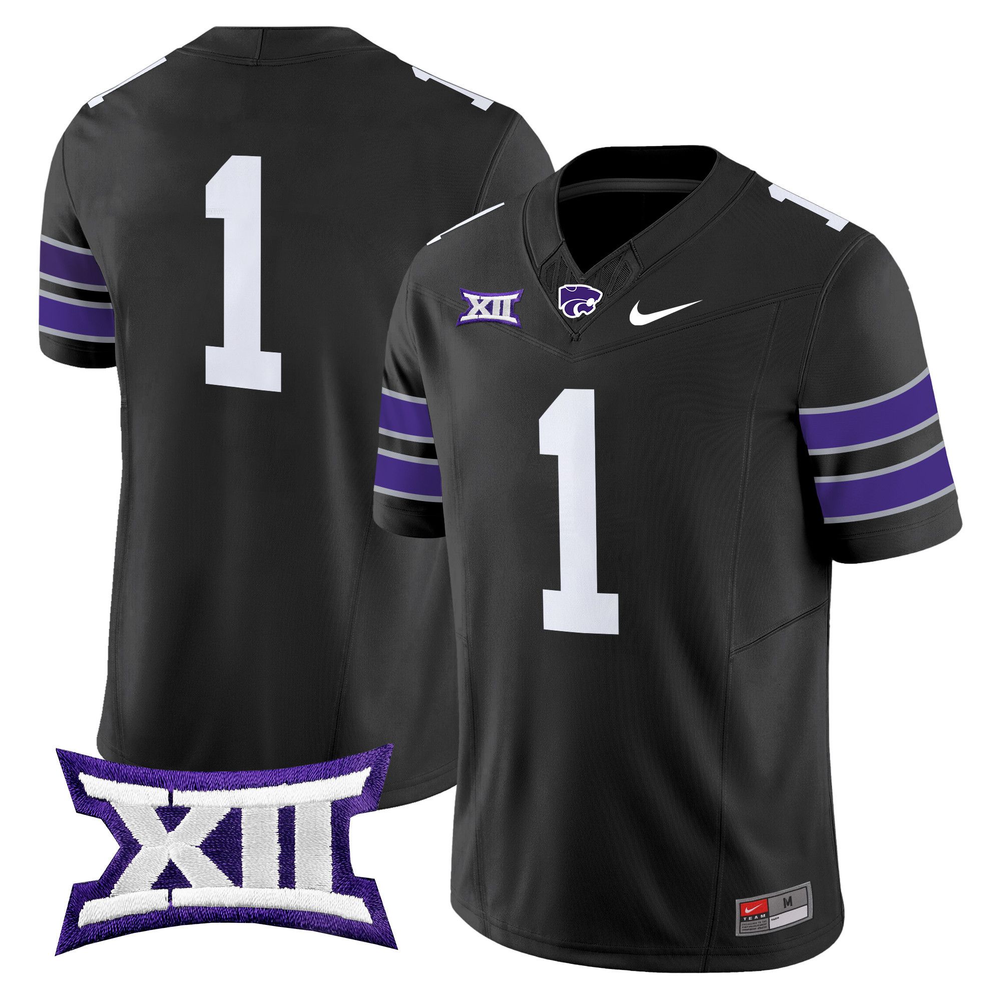 Men Kansas State Wildcats #1 No Name Black Nike 2024 Vapor Limited NCAA Jersey style 1